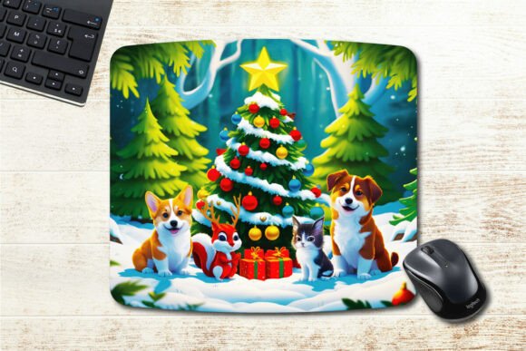 Animals Christmas Tree Mousepad: Festive Desk Design