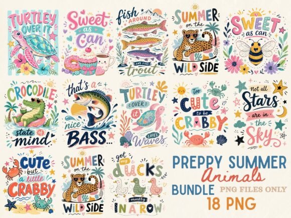 Charming Coastal Vibes: The Preppy Summer Animals Bundle PNG
