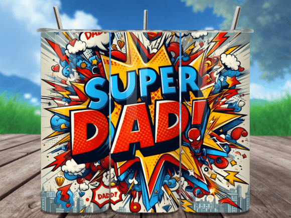 Comic Book Pop Art Super Dad Tumbler: Bold Design for 20oz Skinny Tumblers