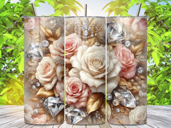 Elegant Roses and Diamond Crown: A Premium Digital Design for Tumblers