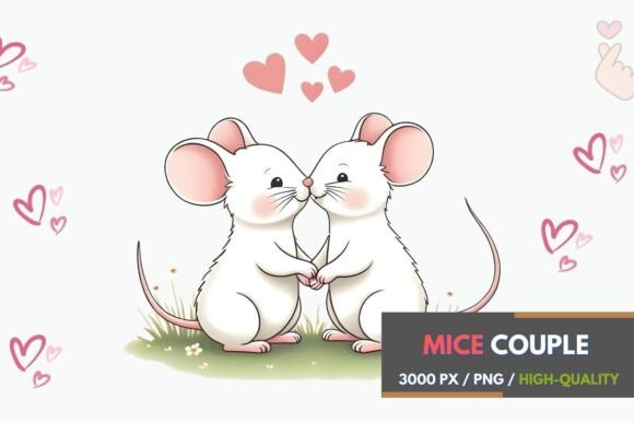 Enchanting Romantic Mice Couple Art Print for Your Projects