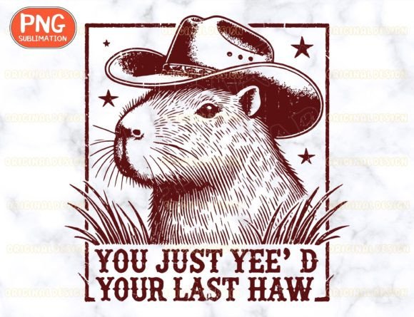 Retro Cowboy Capybara PNG: A Wild West Design Asset